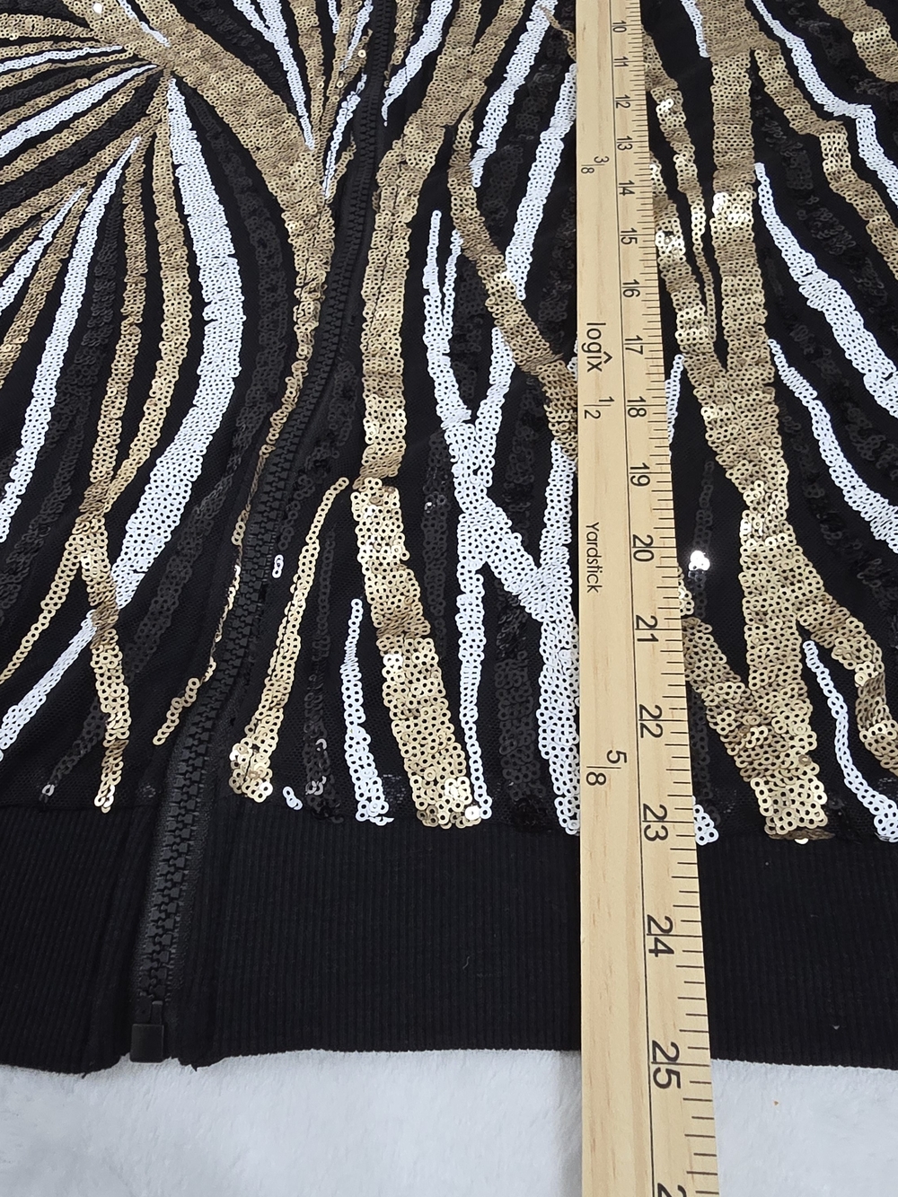Ashley Stewart Black Sequin Bomber Jacket with Gold & Silver Stripes Plus 22/24 - Picture 4 of 9